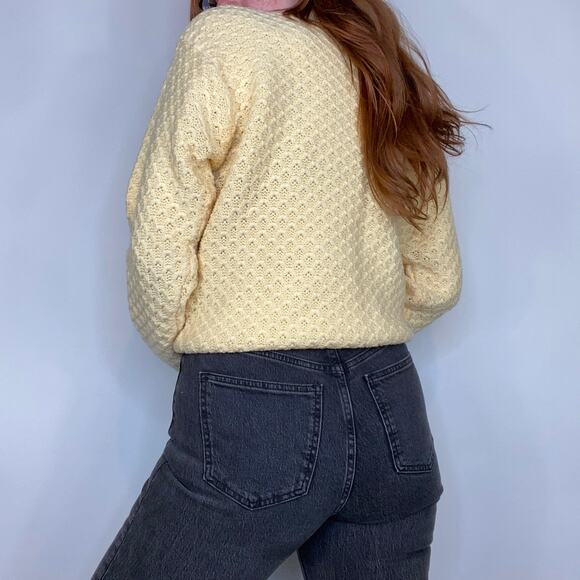 Vintage 90s Karen Scott Size Large Pastel Yellow Texturized Mockneck Sweater - Picture 4 of 11